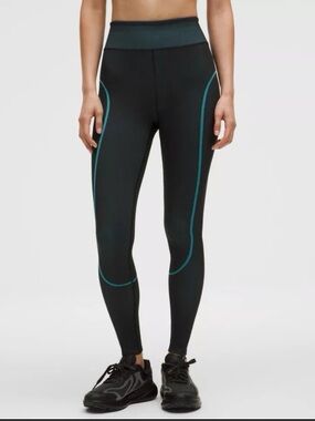 Mesh Paneled HR SLNSH Black  Leggings with Teal Trim Size